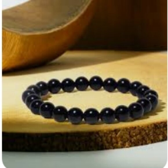Men's Striking black natural Obsidian Bead Stretch Bracelet - Picture 4 of 7